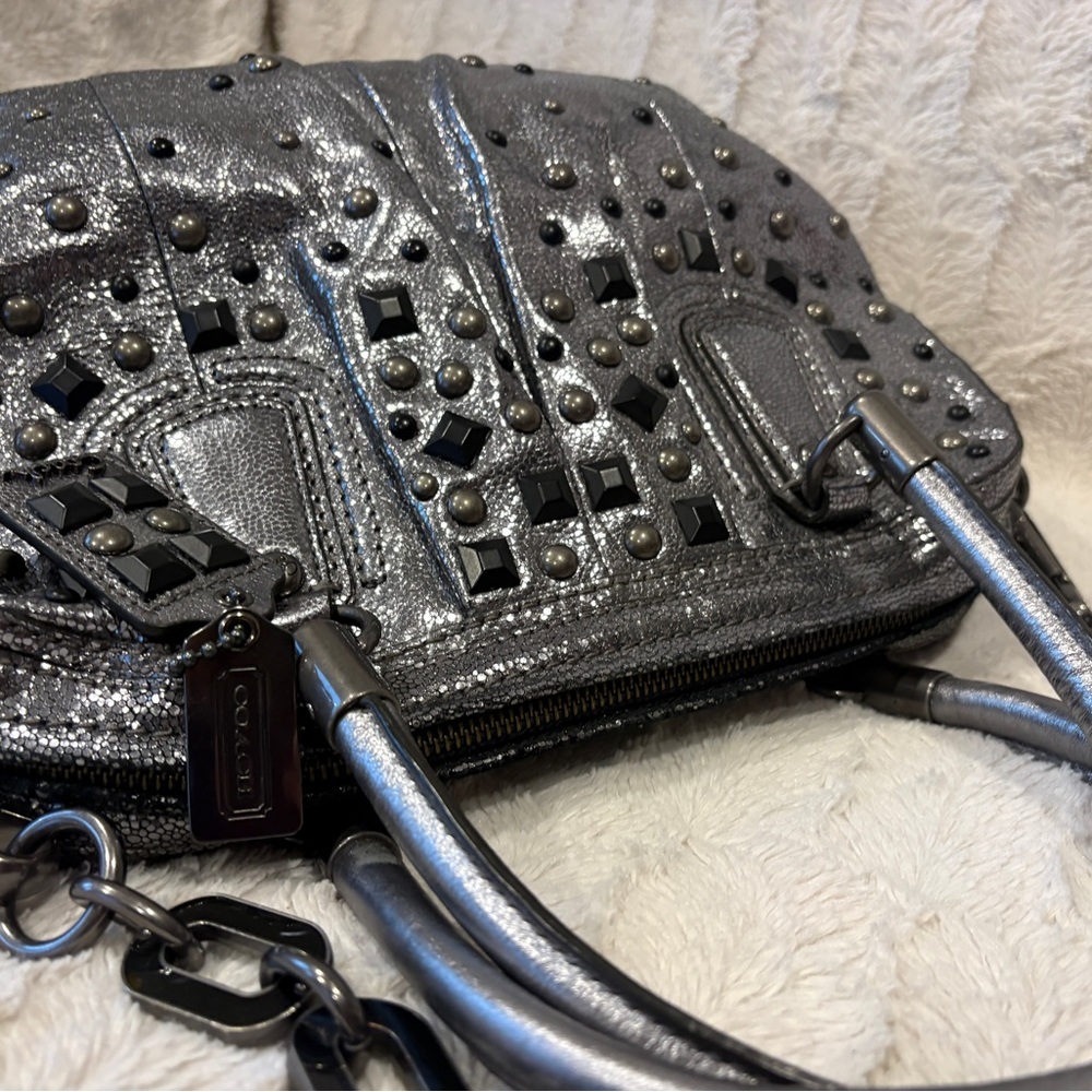 Vintage Coach 🩶Limited Edition Kristin Gray Metallic Silver Studded Handbag RARE - Picture 9 of 16